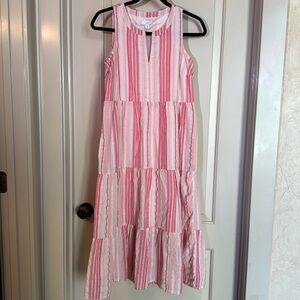 J. Jill Striped Tiered Maxi Dress Pink 100% Cotton Women Petite XS